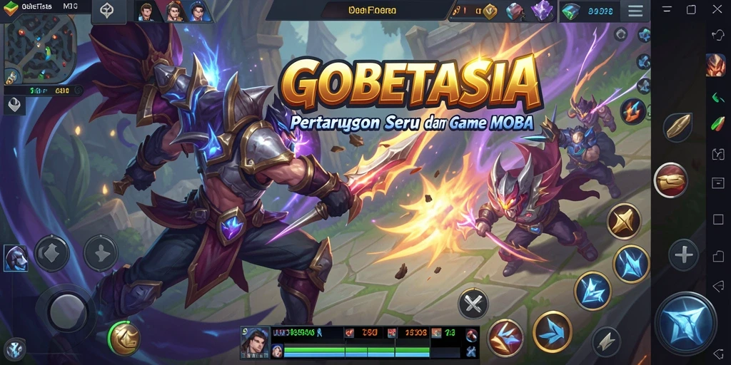 Gameplay MOBA seru dengan karakter unik dan pertarungan tim.
