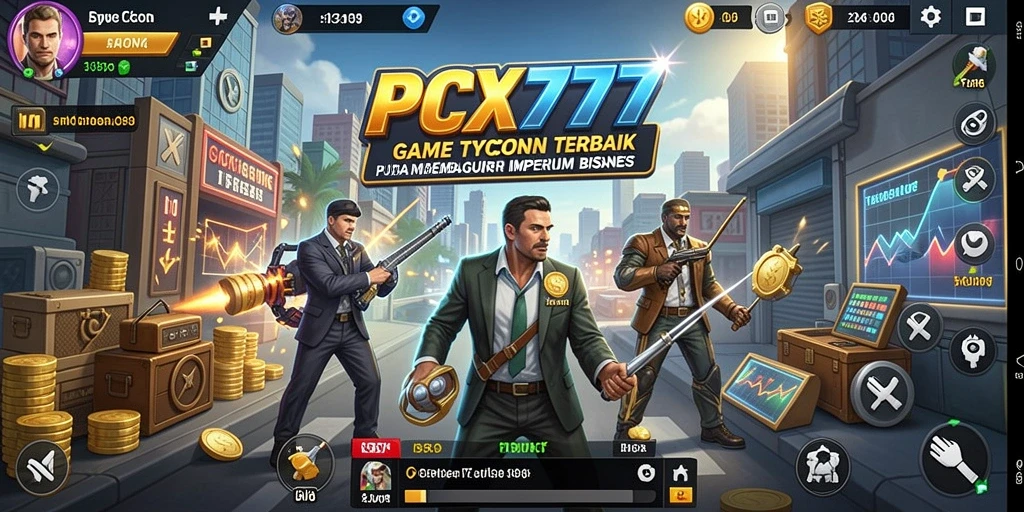 Tampilan gameplay <strong>PCX777</strong> menampilkan pengelolaan bisnis yang dinamis dan interaktif.